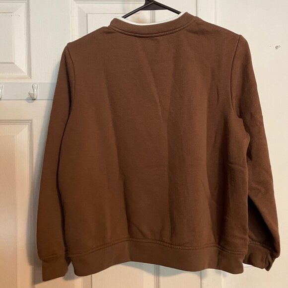 Studio Works Crewneck Sweater Layered Neckline Bird Design Brown Size Petite M - Picture 4 of 4